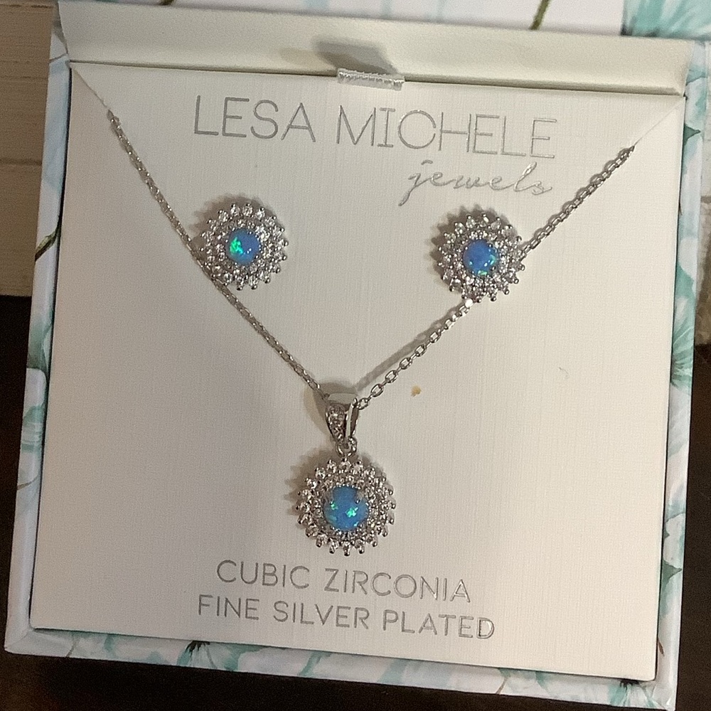 💕 Lesa Michele | Sliver Plated Fire Opal CZ Jewelry Set